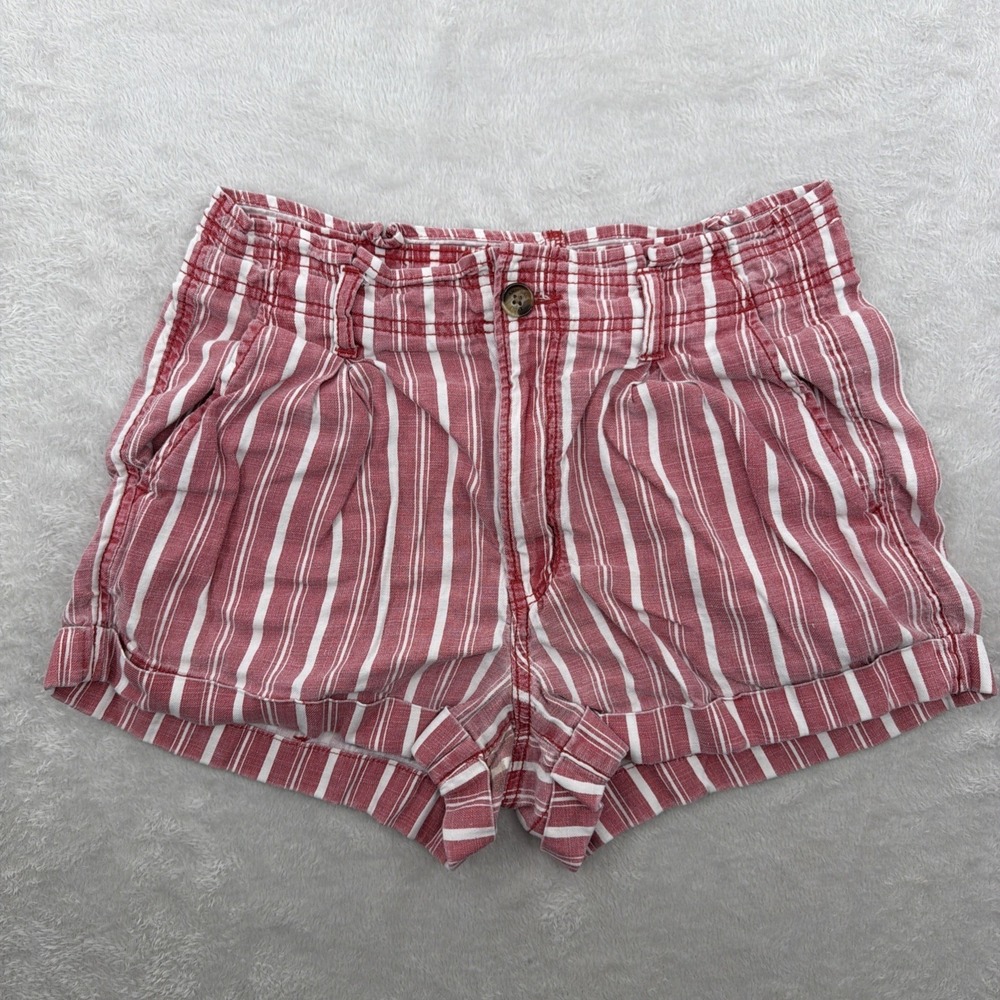 American Eagle Red And White Stripped‎ Linen Blend Paperbag Waist Shorts Size 6
